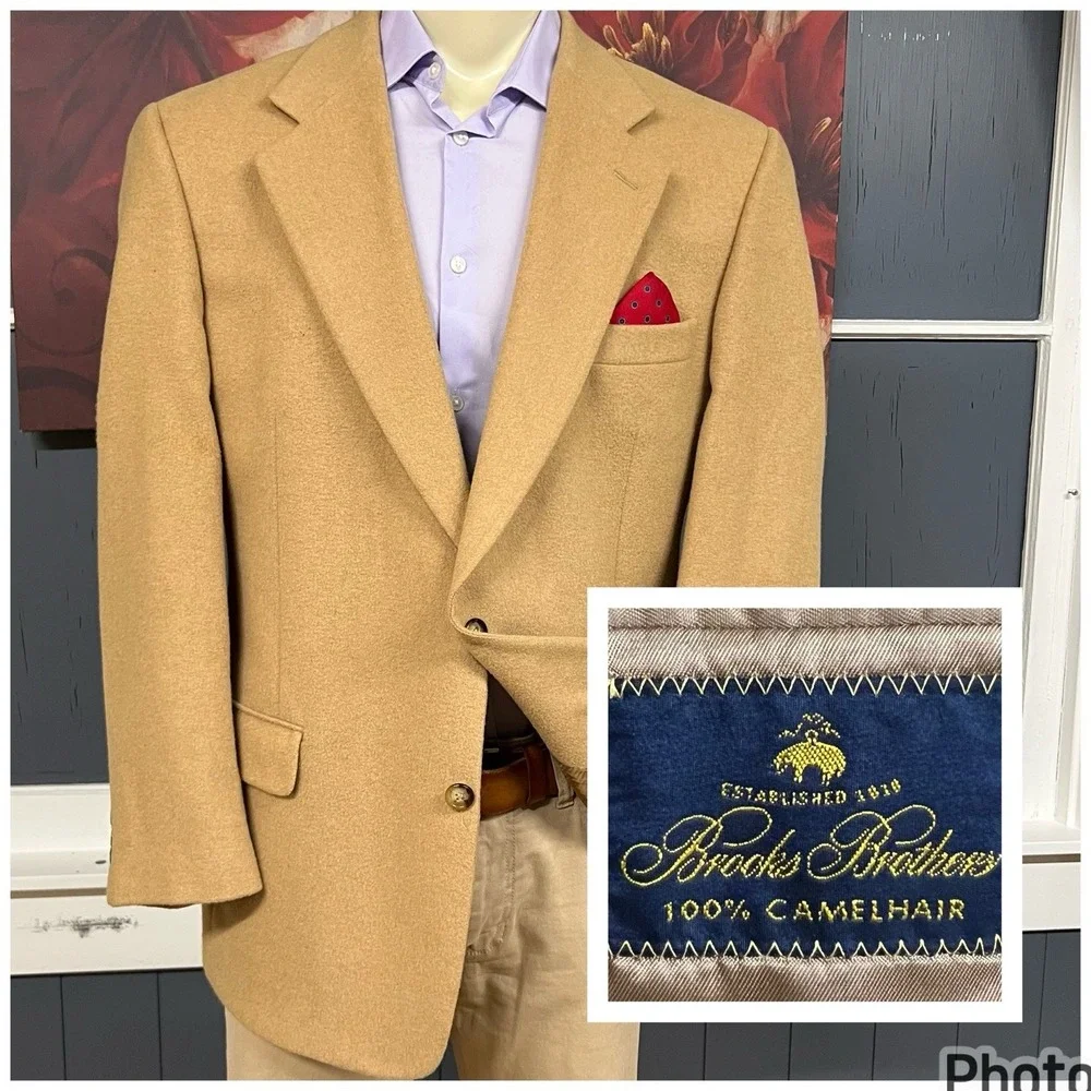 Vintage Brooks Brothers Camel Hair Blazer Jacket Sport Coat Mens 43R Khaki